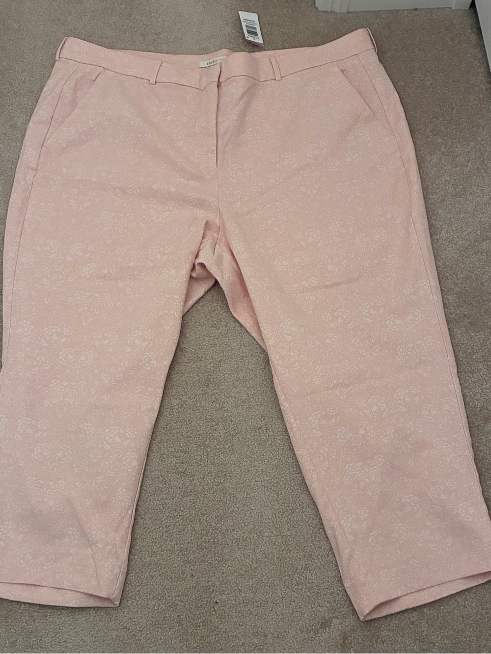 Tailored Pink Floral Capri Trousers - Women's Stretch Pull-On